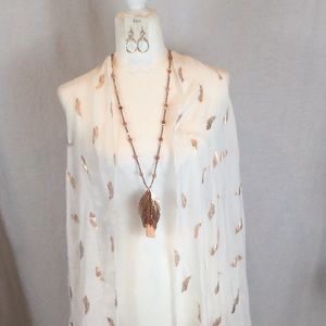 New Rose Gold Feather Vest with Necklace/Earrings